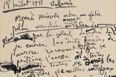 Pablo Picasso, Organdi Myosotis Poème manuscrit