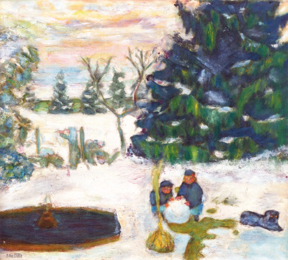 Pierre Bonnard Boule de neige, enfants et chien dans le jardin du grand temps