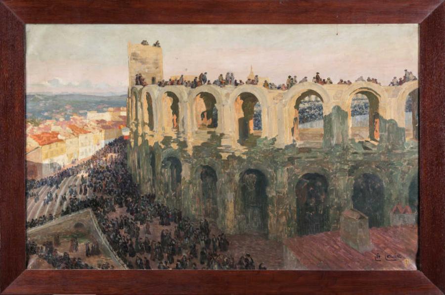 Tableau représentant les arènes d’Arles peint par Leo Leléé vendu aux enchères