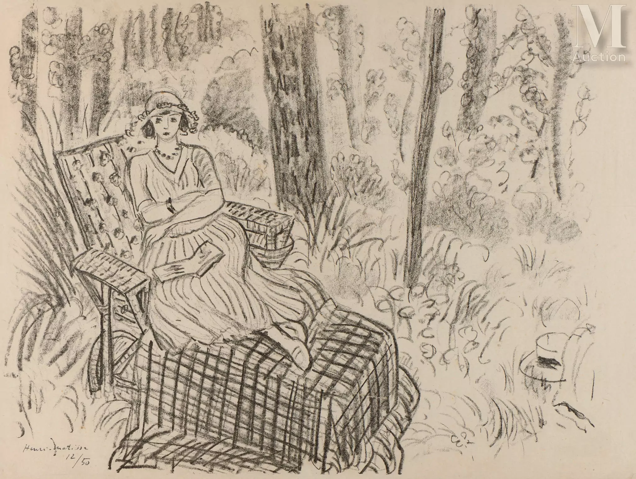 Henri MATISSE (1869-1954) Jeune fille à la chaise longue, 1922 Lithographie en noir et blanc