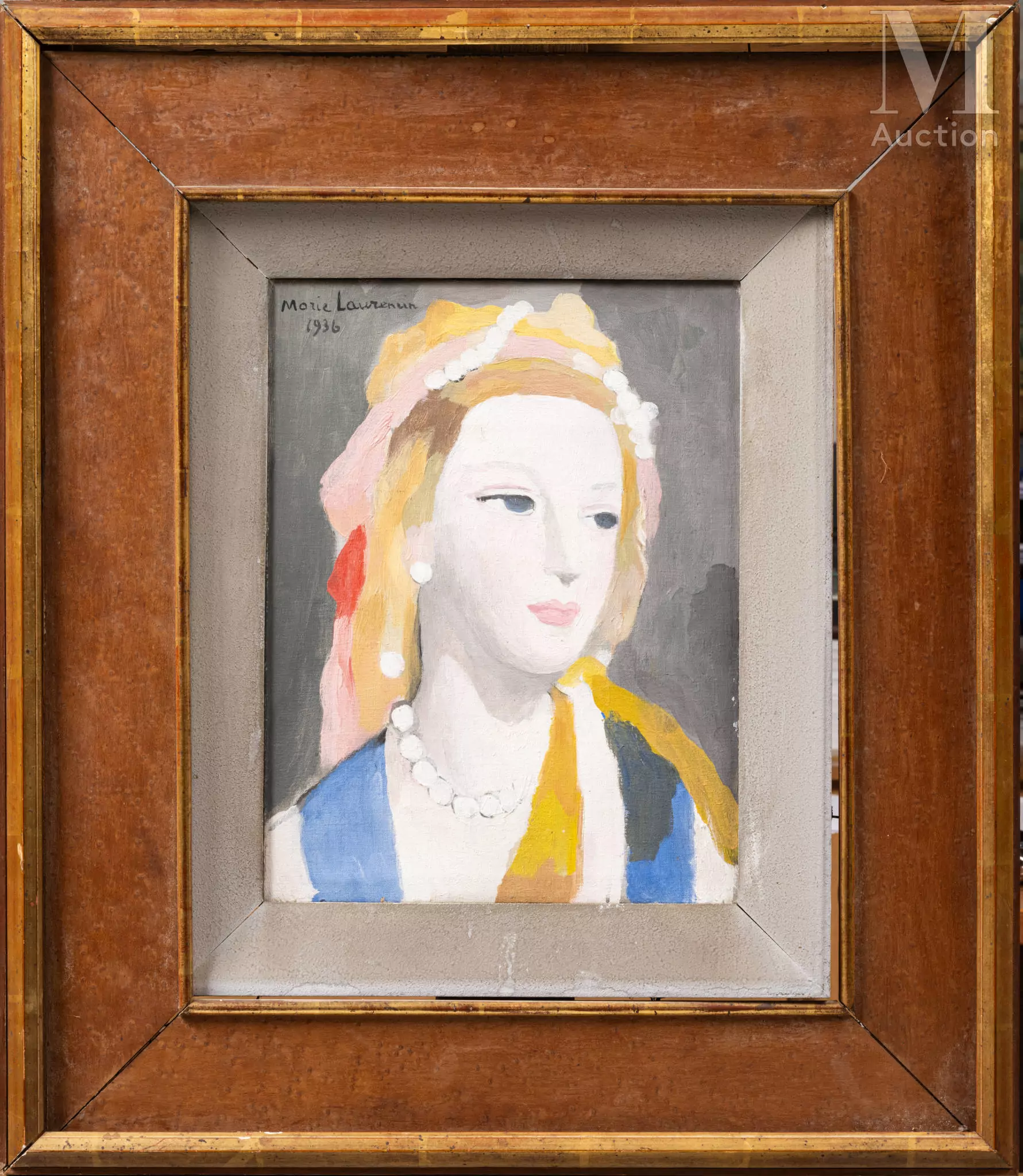 Marie LAURENCIN (Paris 1885-1956) Portrait de jeune femme au collier de perles Huile sur toile  44 000 euros