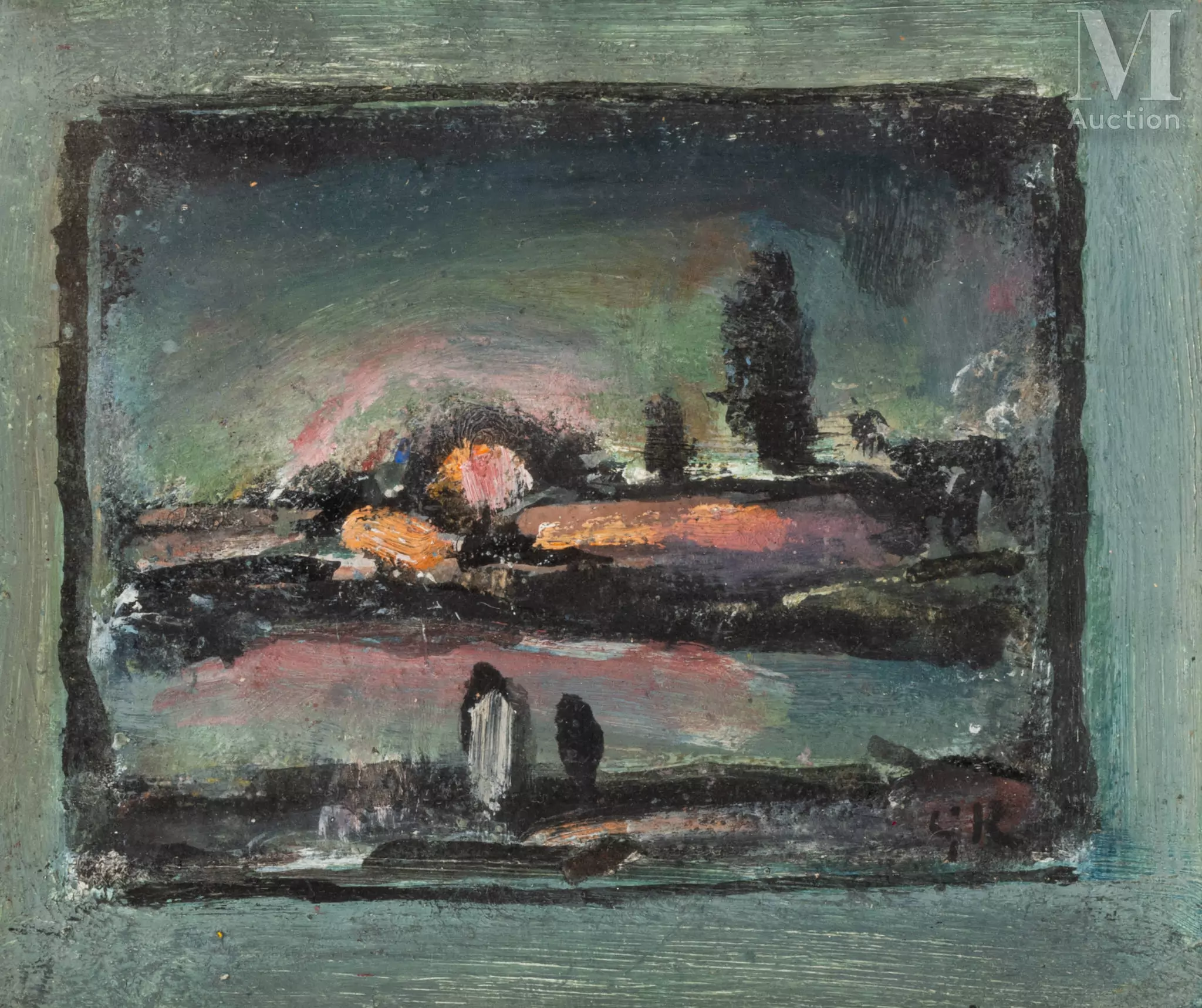 Georges ROUAULT (Paris 1871 - 1958) La nuit de décembre ou Coucher de soleil, circa 1948 Huile sur papier