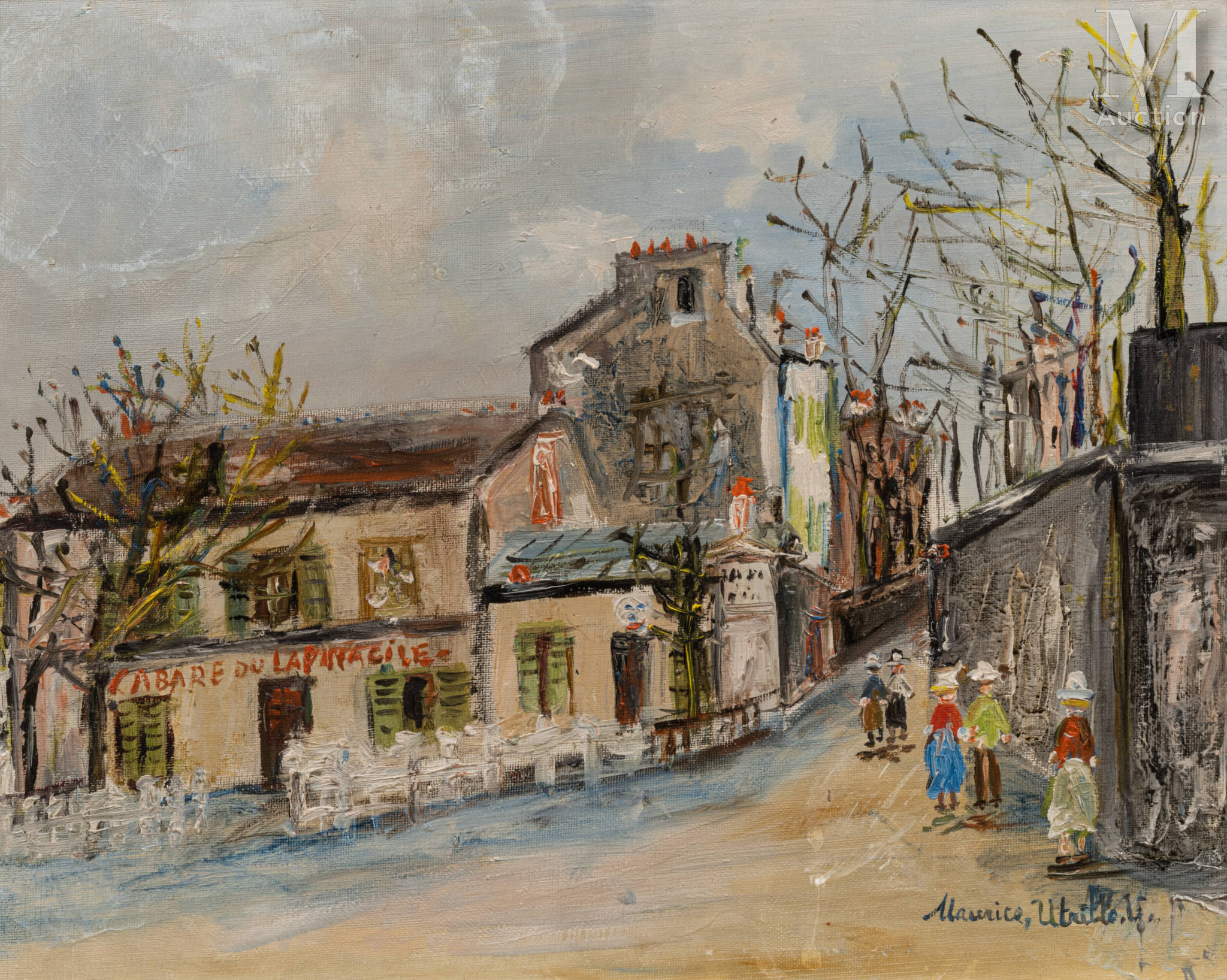 Maurice UTRILLO (Paris 1883 - Dax 1955) Le Lapin Agile à Montmartre Huile sur toile d'origine
