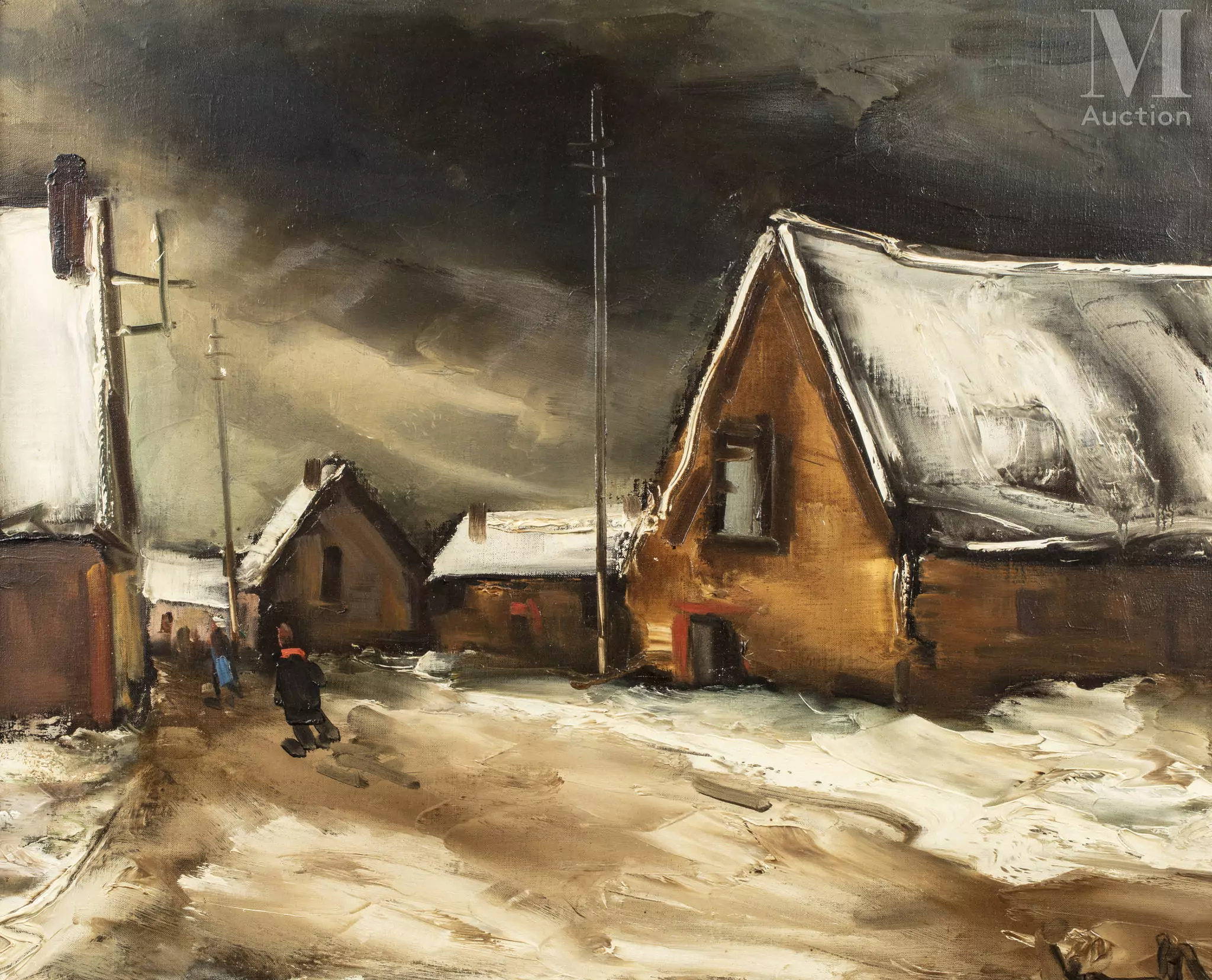 Maurice de VLAMINCK (Paris 1876 - Rueil La Gadelière 1958) Rue de village, neige Huile sur toile d'origine