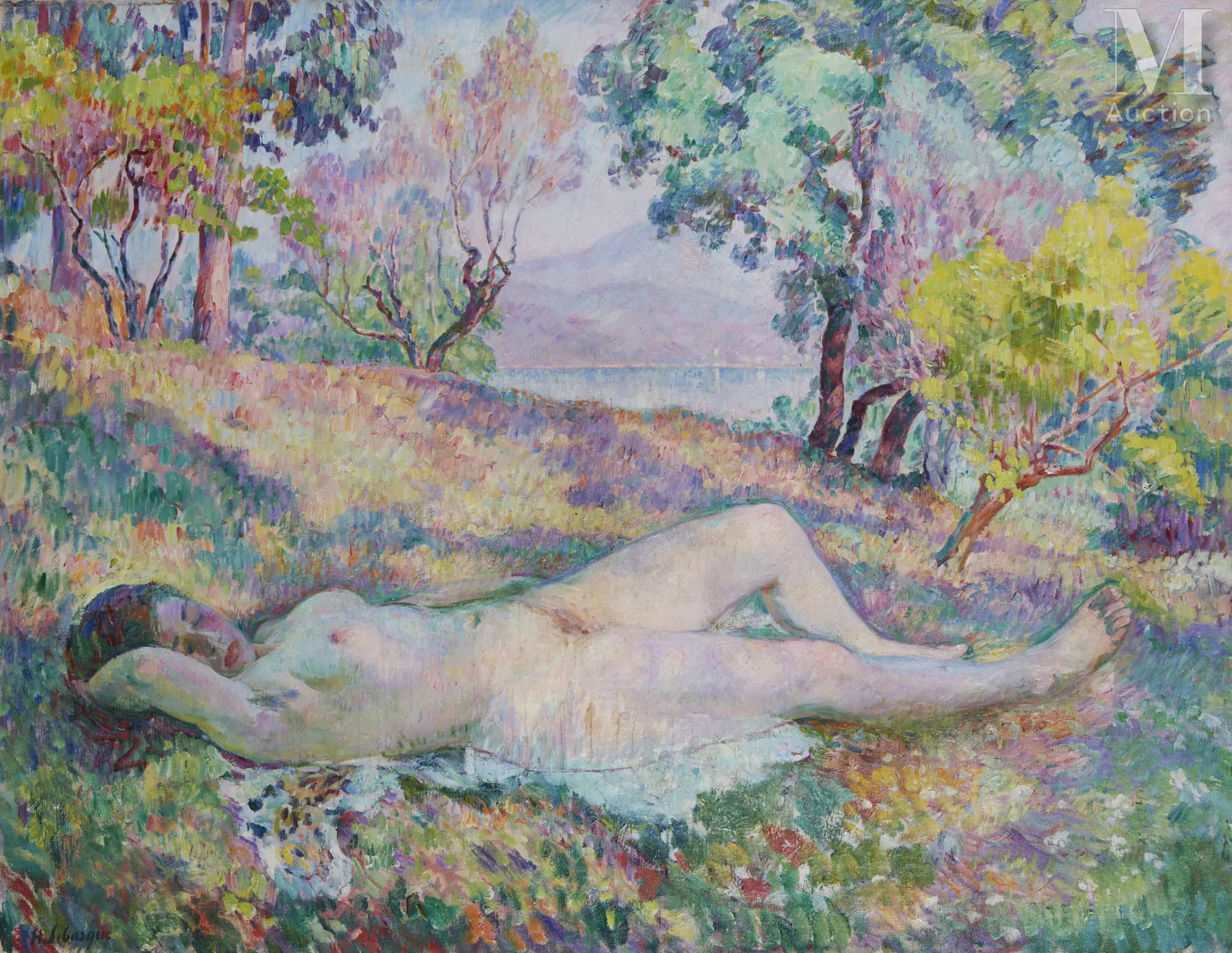 Henri LEBASQUE (Champigné 1865 - Le Cannet 1937) La sieste à Saint Tropez, 1906 Huile sur toile d'origine
