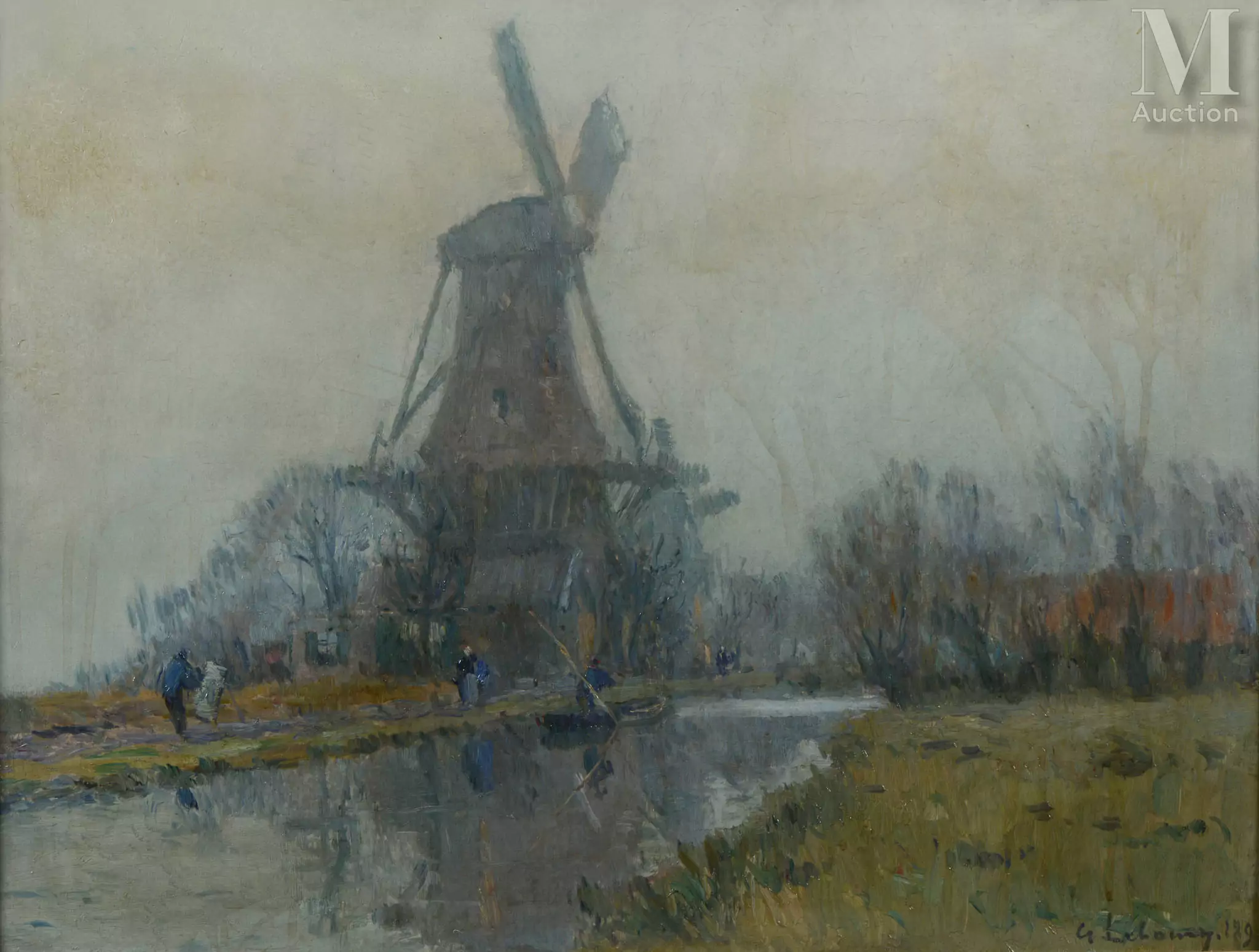 Albert LEBOURG (Montfort-sur-Risle 1849 - Rouen 1928) Moulin au bord du canal Huile sur toile