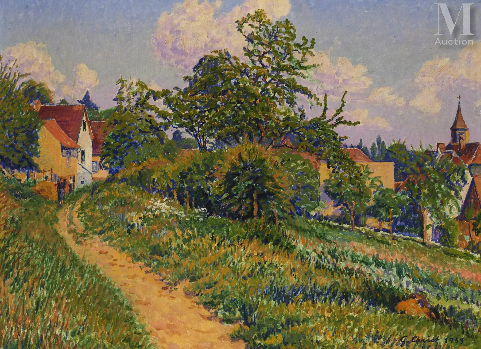 Gustave CARIOT (Paris 1872 - 1950) Le village, 1939 Huile sur toile d'origine 46 x 61 cm