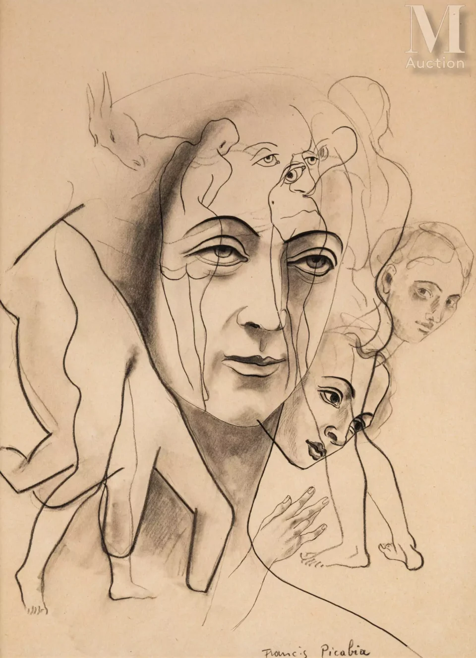 Francis PICABIA (Paris 1879-1953) Transparence mains et visages, vers 1930