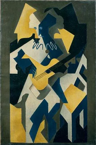 Juan GRIS (1887-1927)Le joueur de guitare, 1918 (Arlequin à la guitare) Huile sur toile, signée et datée en bas à droite