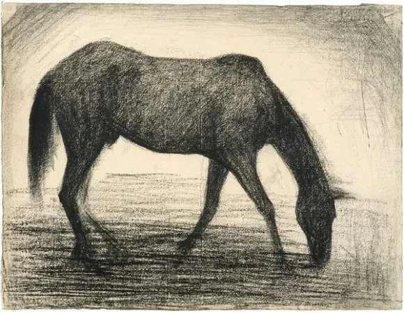 GEORGES SEURAT (1859-1891)Le cheval noir
Exécuté vers 1882
Crayon conté