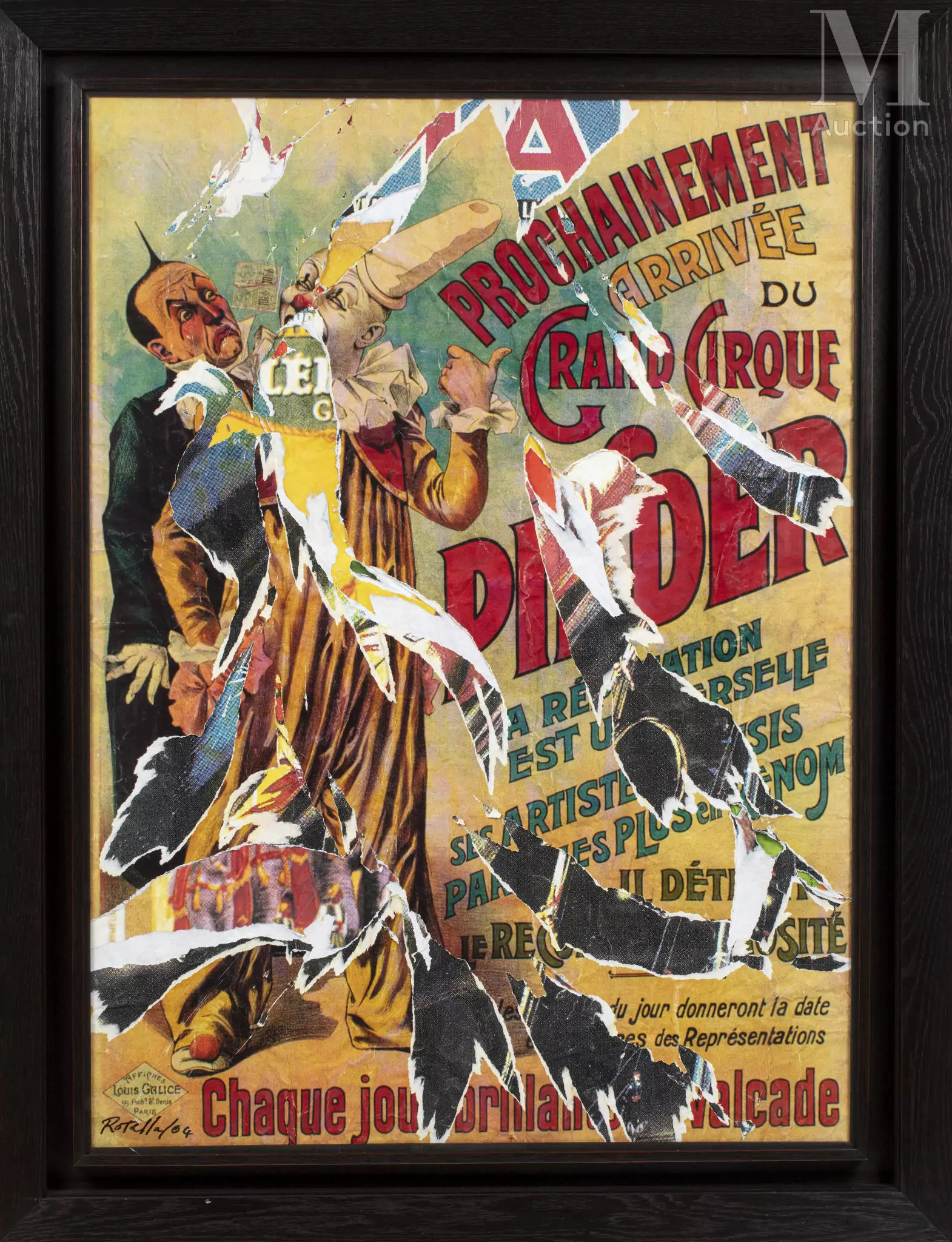 Mimmo ROTELLA (1918-2006) Arrivée du grand cirque, 2004 Affiches lacérées sur toile signée et datée