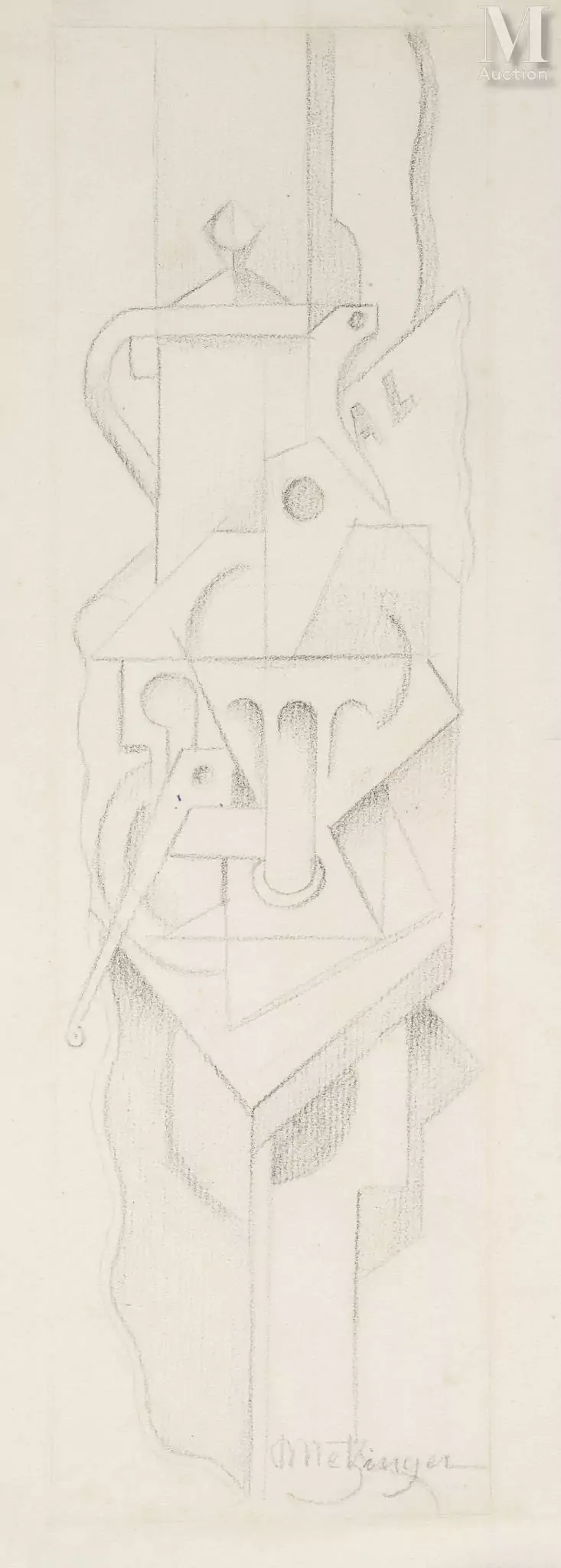 Jean METZINGER (Nantes 1883 - Paris 1956) Coupe, pipe, et cafétière, fin 1918 Crayon sur papier 