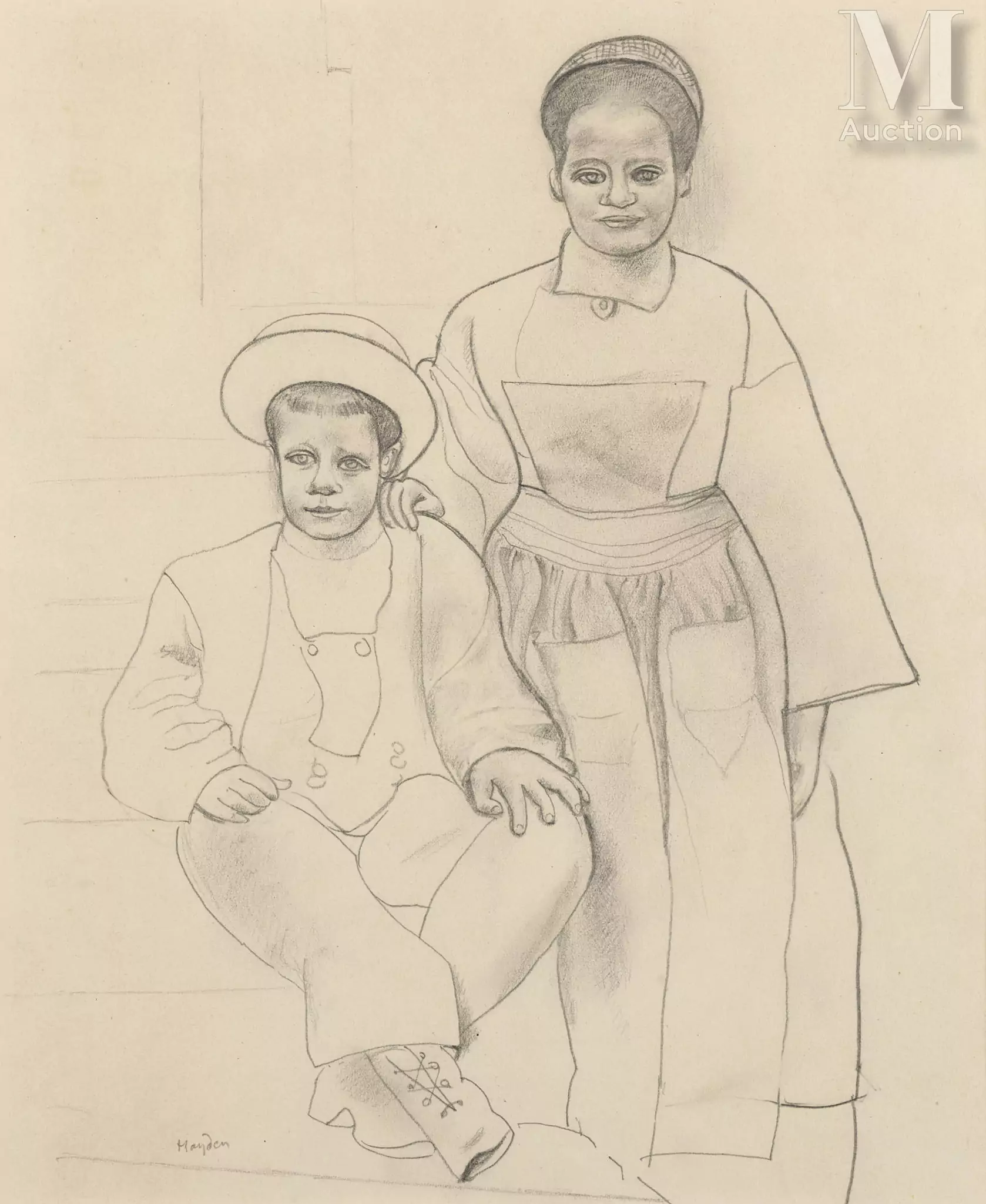 Henri HAYDEN (Varsovie 1883 - Paris 1970)Villageois
Circa 1918 Crayon sur papier 
