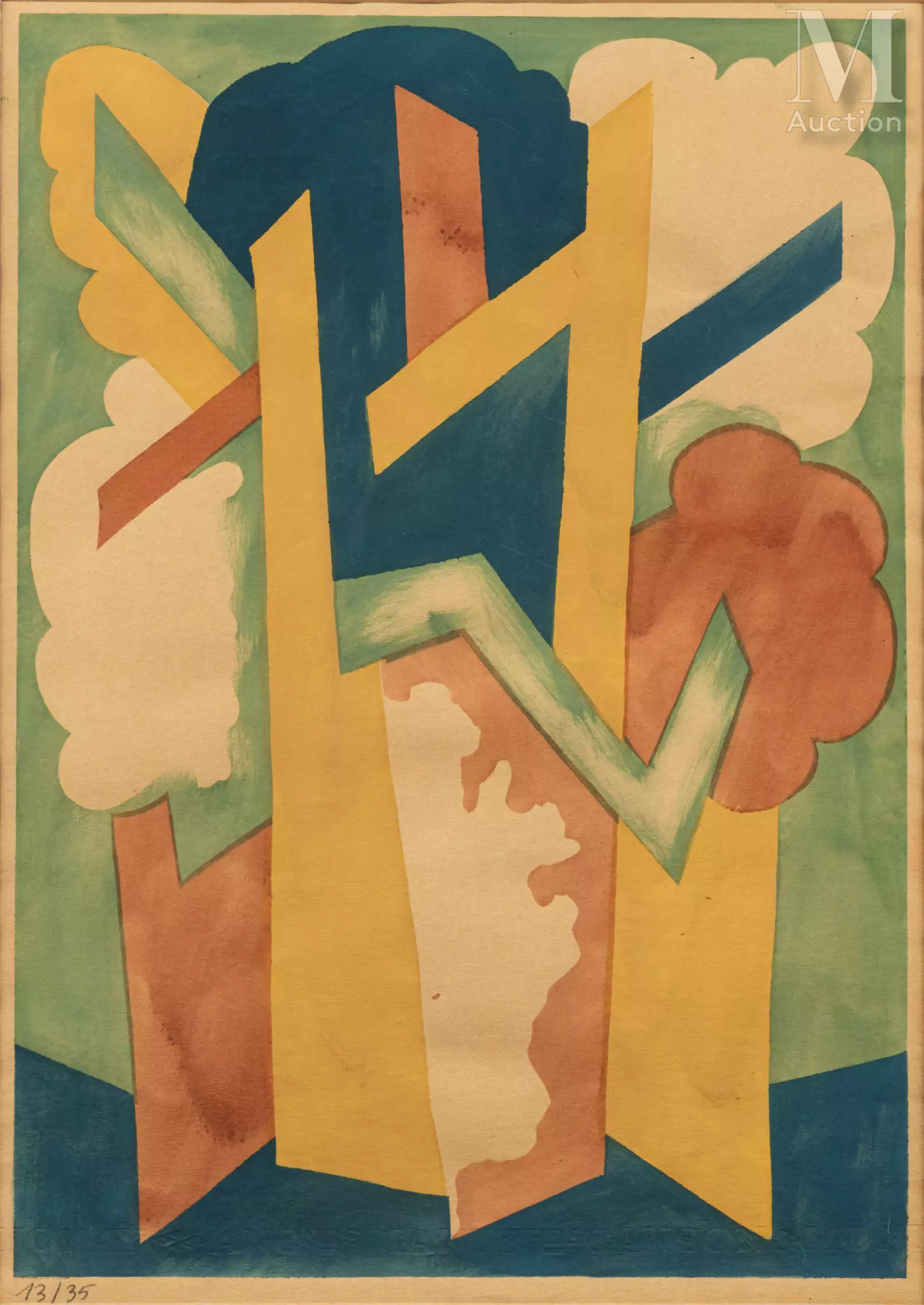 Natalia GONTCHAROVA (Negaevo, 1881 - Paris, 1962) Composition rayonniste. Pochoir sur papier, justifiée en bas à gauche