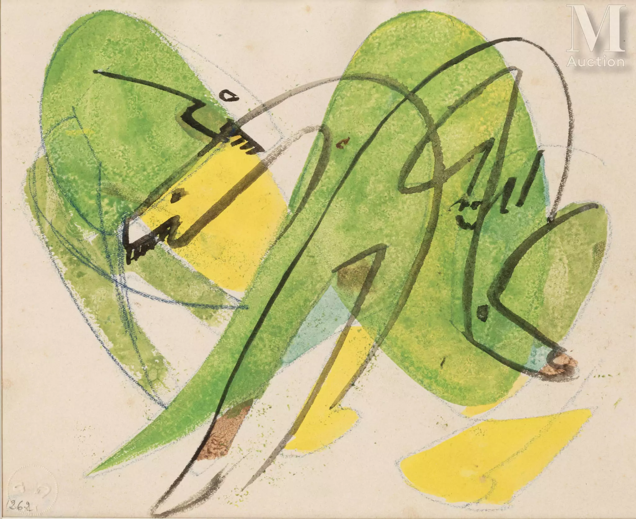 André MASSON (Balagny sur Therain 1896-Paris 1987)Combat d’animaux vert et jaune, 1929
Gouache et encre sur papier 