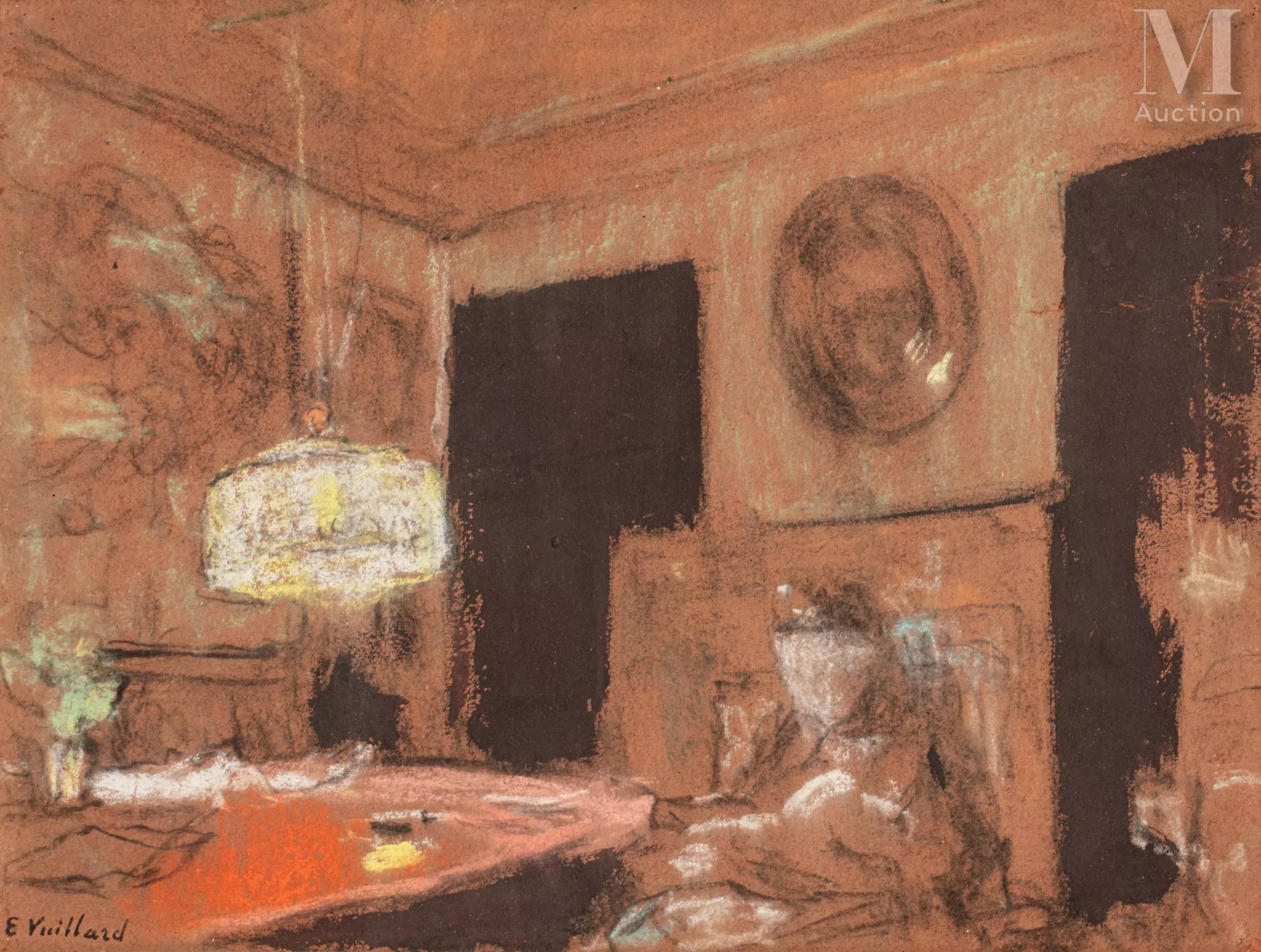 Edouard VUILLARD (Cuiseaux 1868 - La Baule 1940) Madame Vuillard dans la salle à manger, circa 1915-16 Pastel sur papier