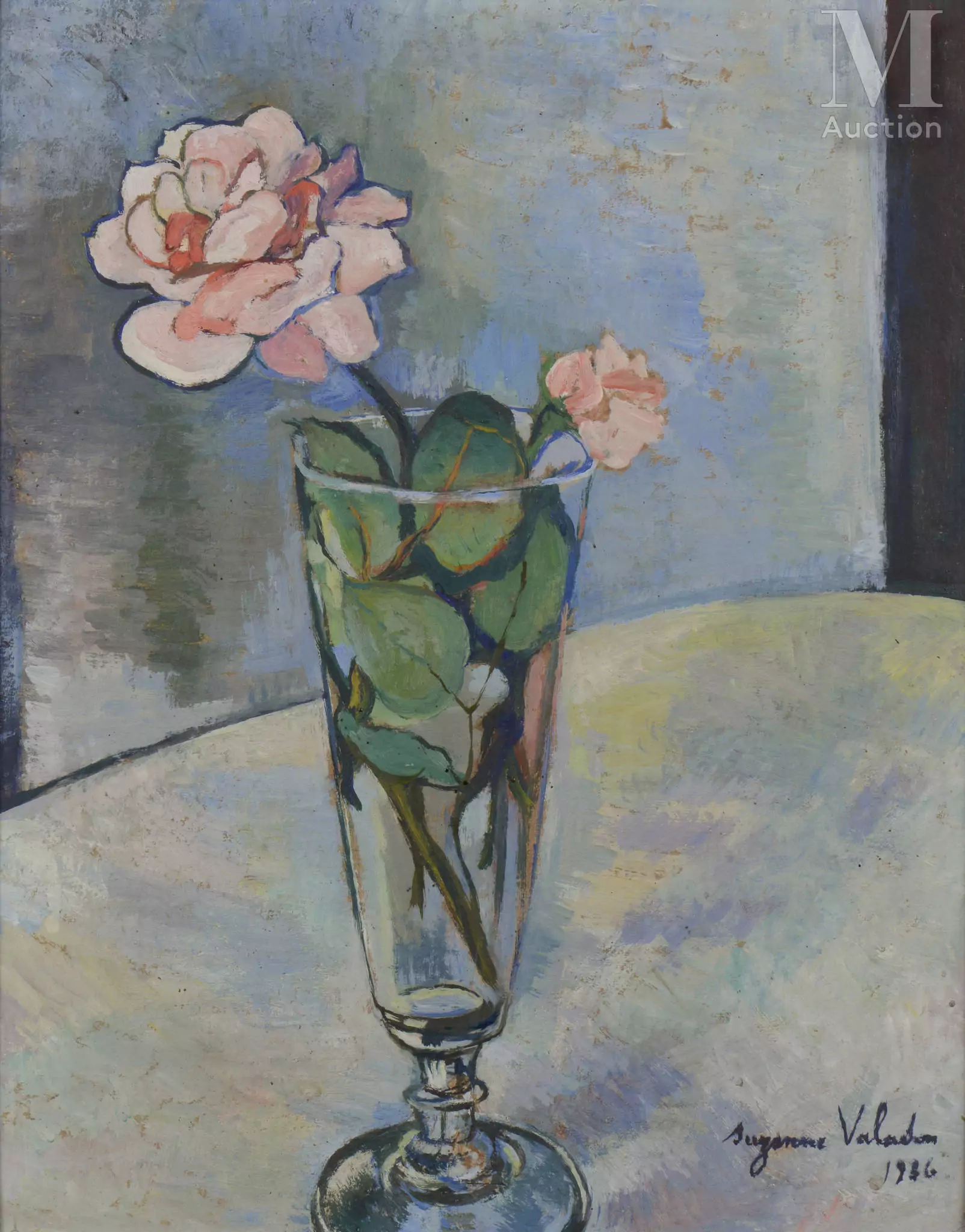 Suzanne VALADON (Bessines sur Gartempe 1865 - Paris 1938) Fleurs dans un vase Huile sur carton 