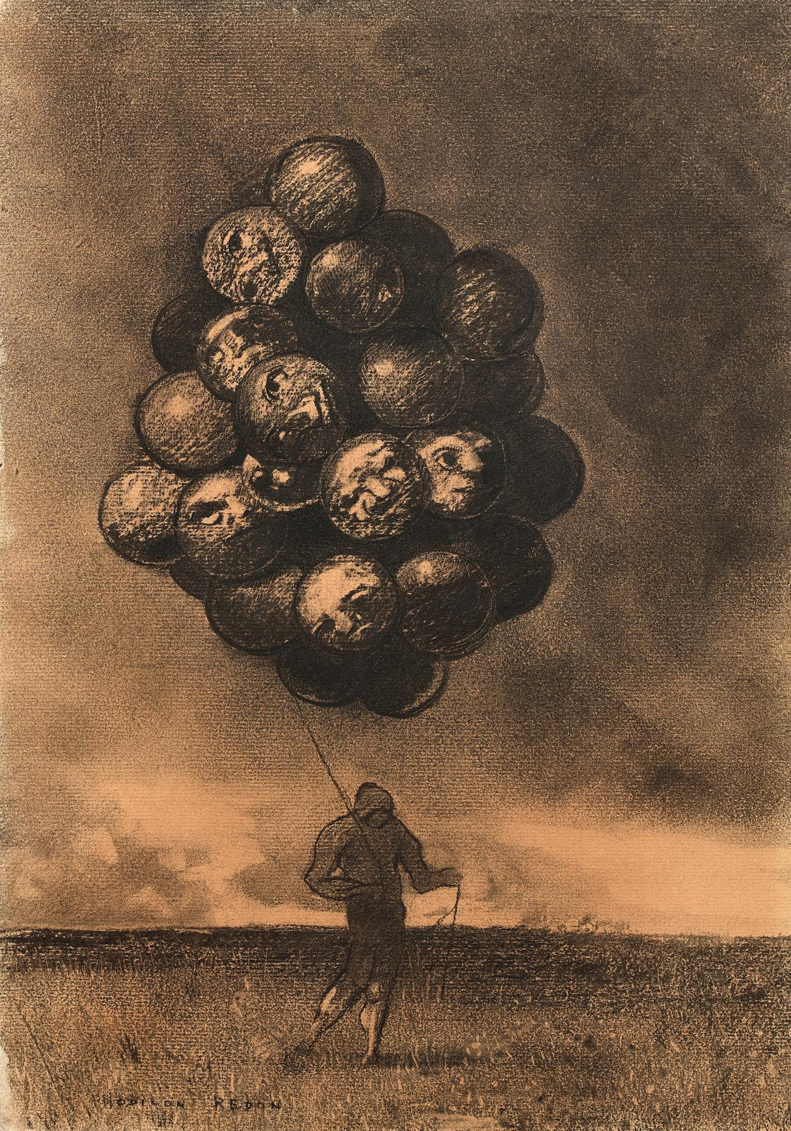 Odilon REDON (1840-1916) La grappe ou le marchand de ballons Dessin au fusain et à l'estompe, signé en bas vers la gauche Adjugé 250 000 euros Beaussant Lefevbre