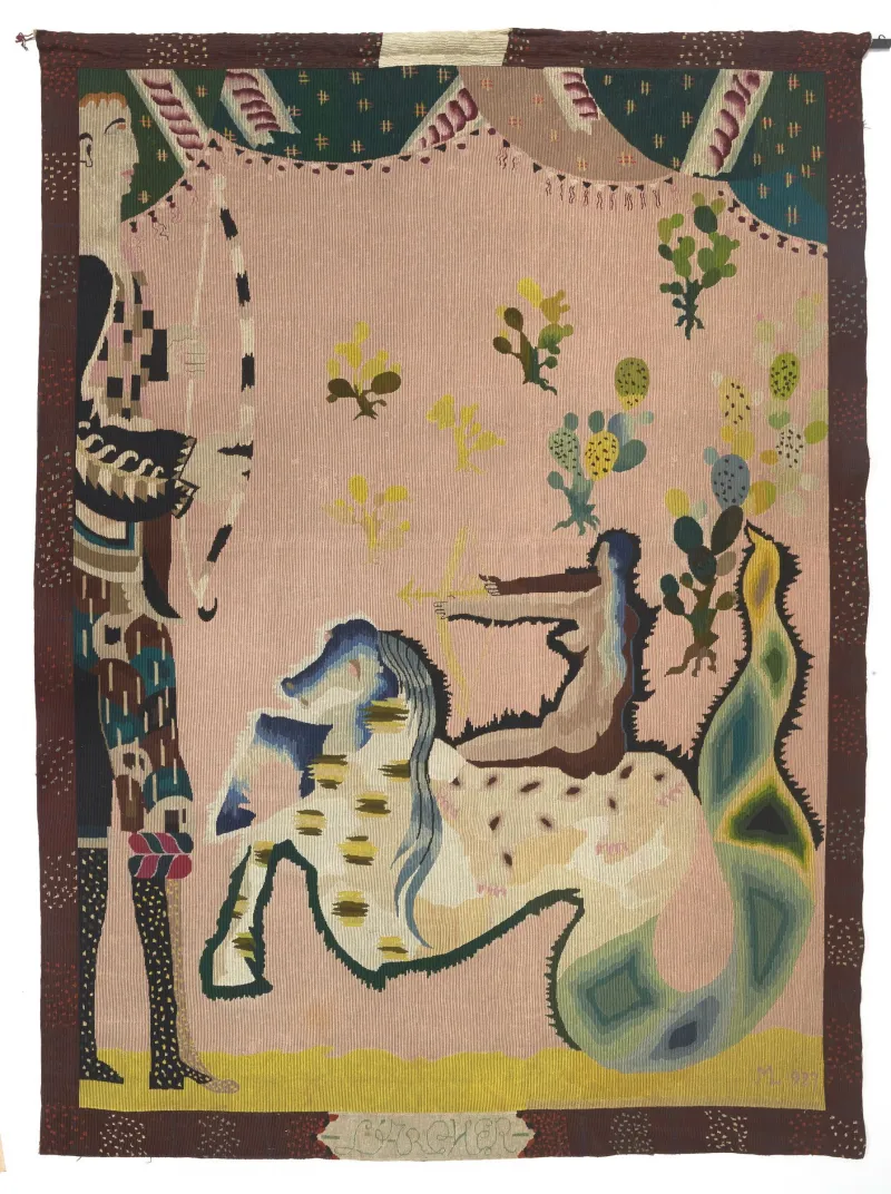 Jean LURCAT 1882-1966 L'ARCHER - 1927 Tapisserie au canevas en laine de couleur. Monogrammée dans la trame JML