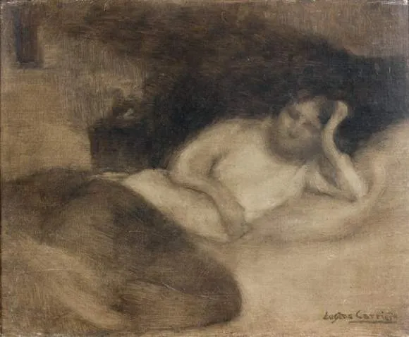 Eugène CARRIÈRE (1849-1906) Femme se reposant, vers 1894-1896 Huile sur toile
