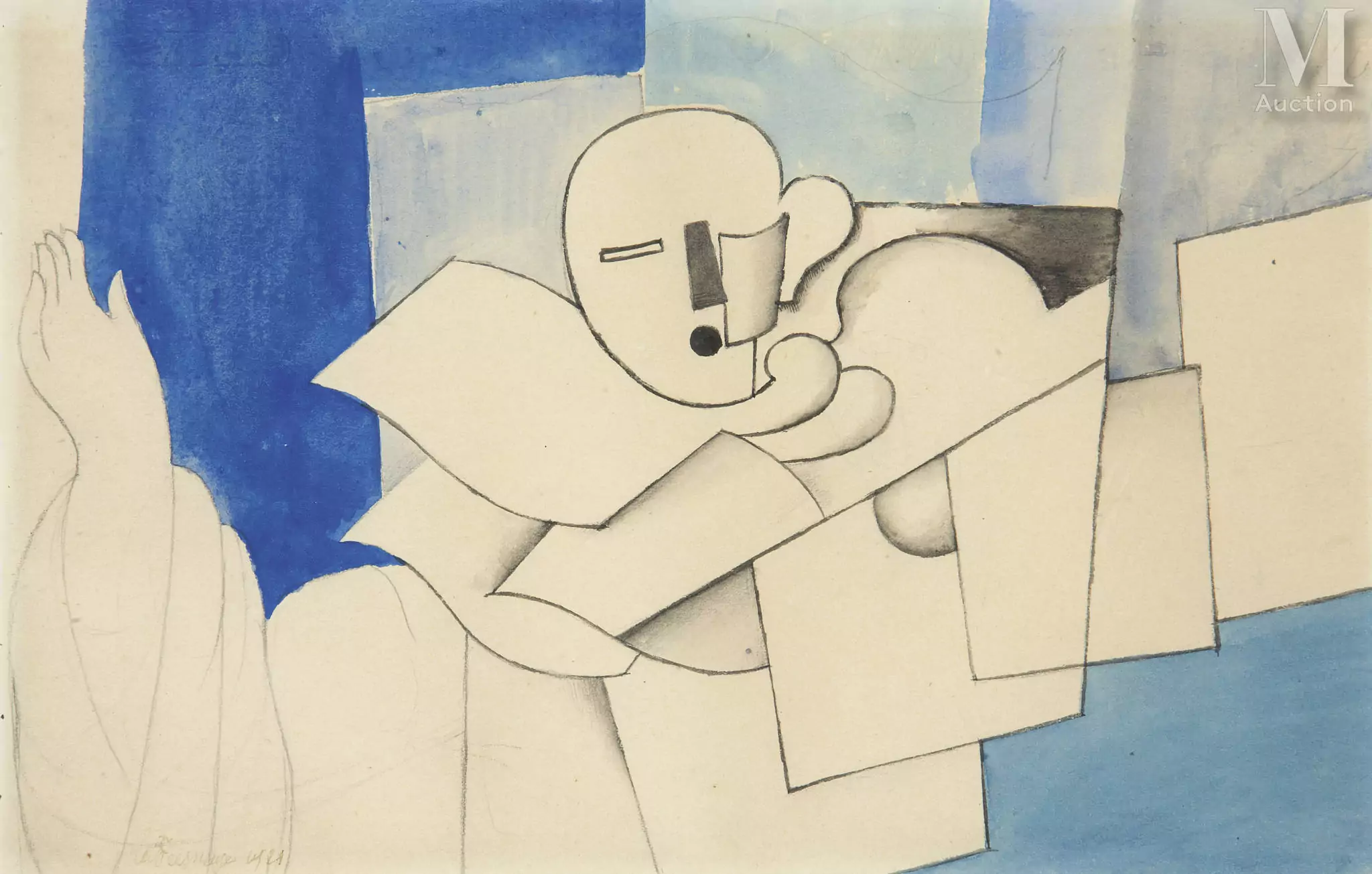 Roger DE LA FRESNAYE (1885 - 1925) Pierrot Aquarelle, plume sur trait de crayon