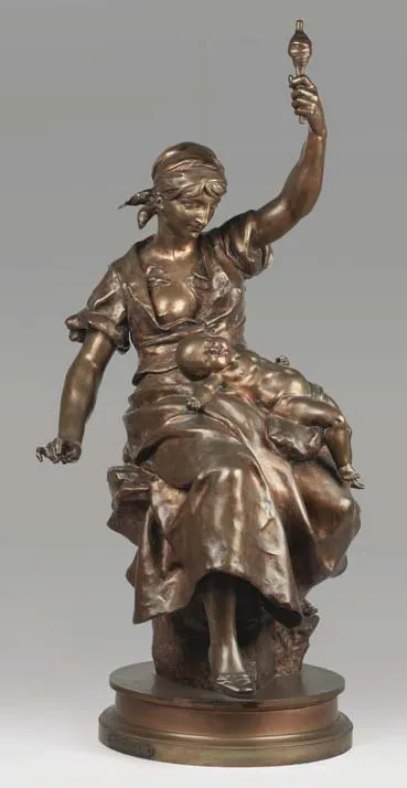 Émile Edmond PEYNOTFileuse et son enfant, Rome 1881 bronze à patine médaille Adjugé 3 500 euros Rossini