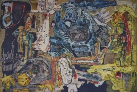 François Arnal (1924-2012)Composition 1955 Huile et acrylique sur toile signée Adjugé 13 000 euros FAUVE