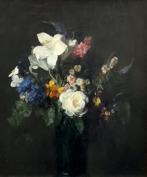 HENRI FANTIN-LATOUR (GRENOBLE 1836 - BURÉ 1904)Bouquet de lys et de roses dans un vase, 1862 Huile sur toile Estimation entre 70 000 et 90 000 euros Digard