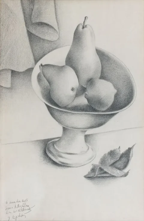 Jacques LIPCHITZ (Druskininkai, 1891-Capri,1973)NATURE MORTE AU COMPOTIER Dessin à la mine de plomb sur papier Adjugé 21 900 euros Artcurial