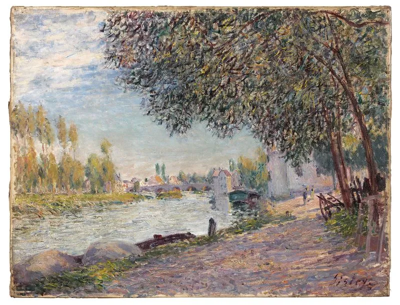 Alfred SISLEY (1839-1899) Le port de Moret-sur-Loing, le soir, 1884 Huile sur toile, signée en bas à droite. Adjugé à 1 210 000 €, BEAUSSANT LEFÈVRE & Associés