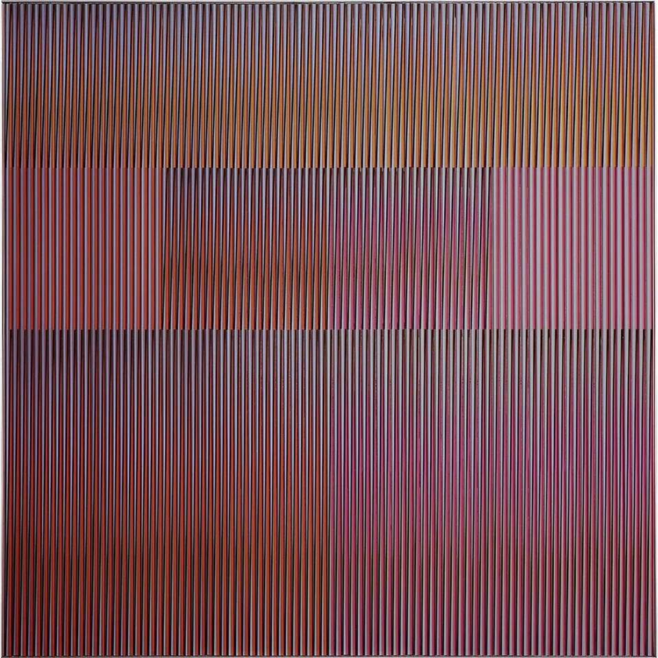 Carlos CRUZ-DIEZ (1923-2019) Physichromie 1084, 1977 Sérigraphie sur aluminium, lamelles plastiques, dans un cadre en aluminium Adjugé à 118 080 €, Tajan