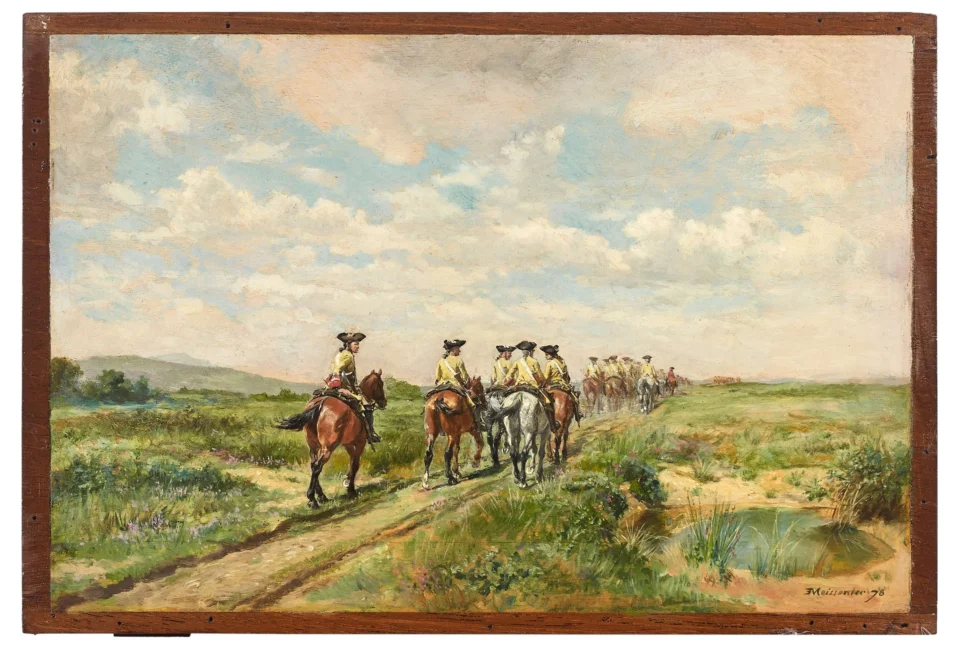 Jean-Louis-Ernest MEISSONIER Lyon, 1815 - Paris, 1891 Les mousquetaires Huile sur panneau, une planche, parqueté Adjugé à 13 000 €