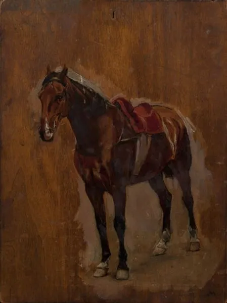 Jean-Louis-Ernest MEISSONIER Lyon, 1815 - Paris, 1891 Etude de cheval Huile calque marouflé sur panneau Adjugé 20 800 euros Artcurial