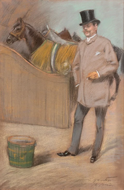 Jean-Louis FORAIN Reims, 1852 - Paris, 1931 Propriétaire et chevaux à l'écurie Pastel Adjugé à 17 056 €, Tajan