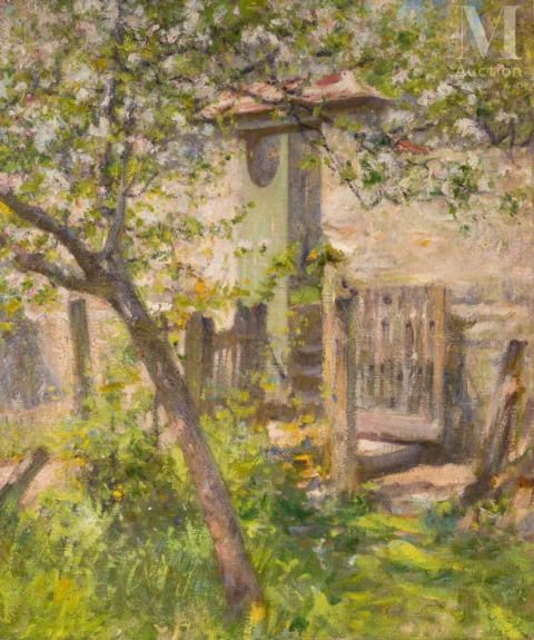 Robert VONNOH (Hartford 1858 - Nice 1933) Jardin midi, la porte verte Huile sur toile Adjugé 6 000 euros Million