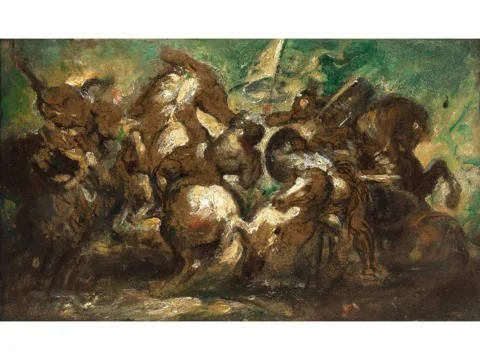 Jean Louis Théodore Géricault, 1791 Rouen – 1824 ParisScène de bataille Ahuile sur carton Adjugé 73 000 euros Hampel