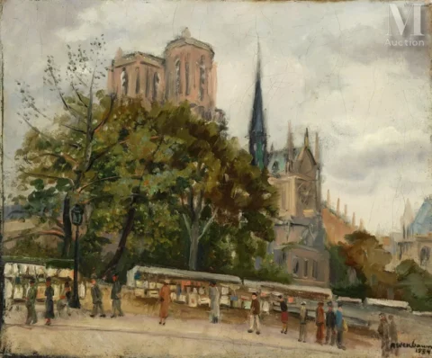 Abraham WEINBAUM (Kamenez- Podolski 1890 - déporté à Sobibor en 1943) Les bouquinistes sur le quai Montebello et Notre Dame de Paris Adjugé à 5 000 €, Millon