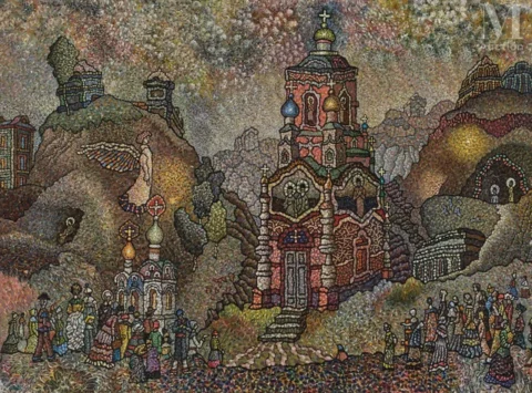 Alexandre Vassilievitch KHARITONOV (Moscou, 1932-1993)L’église au milieu des collines (1973) Adjugé à 32 000 €, Millon