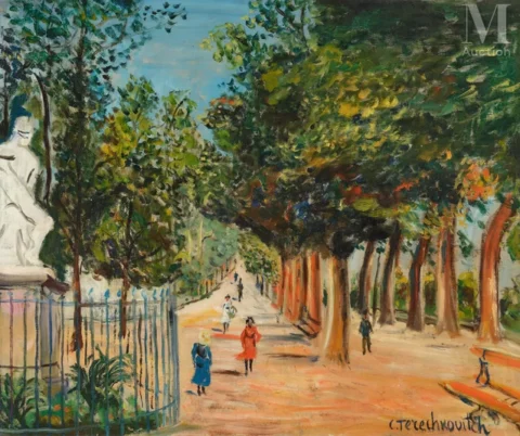 Constantin TERECHKOVITCH (Moscou 1902 - Monaco 1978) Promenade dans le parc Adjugé à 2 500 €, Millon