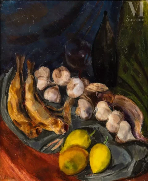 Eugène EBICHE (Lublin 1896 - Varsovie 1987) Nature morte aux citrons et à la bouteille Adjugé à 5 000 €, Millon