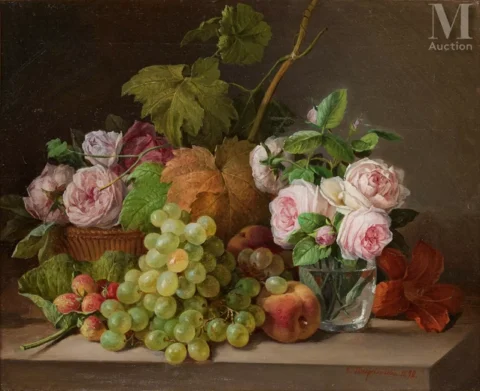 Foma Gavrilovich TOROPOV (1821–1898) Nature morte aux raisins et roses (1892) Adjugé à 4 000 €, Millon