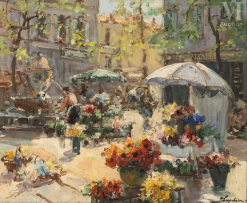 Georges LAPCHINE (Moscou 1885 -France 1951) Marché aux fleurs à Toulon Adjugé à 6 500 €, Millon