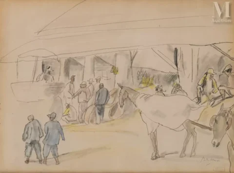 Jules PASCIN (Vidin 1885-Paris 1930) Scène de marché à Cuba Adjugé à 2 100 €, Millon