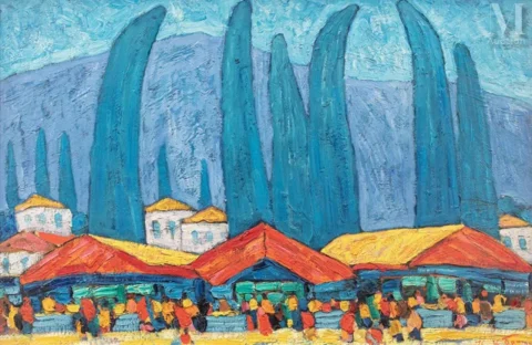 Kim Nikolaevich BRITOV (1925-2010). Le marché aux sources chaudes (1976) Adjugé à 3 600 €, Millon