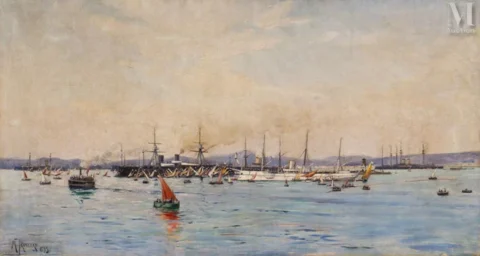 Mikhail Stepanovich TKATCHENKO (Kharkiv 1860 - Sloviansk 1916) Arrivée de l'escadre impériale russe dans le port de Toulon, le 13 octobre 1893 Adjugé à 12 000 €, Millon