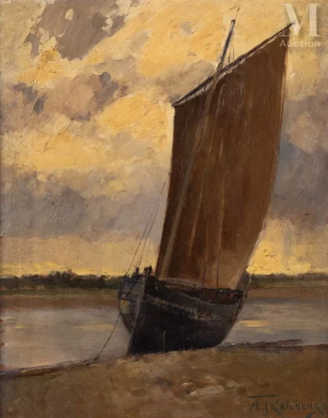 Mikhail Stepanovich TKATCHENKO (Kharkiv 1860 - Sloviansk 1916)Bateau à marée basse Adjugé à 950 €, Millon