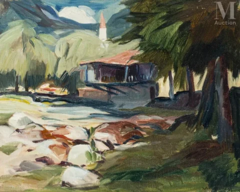 Nicolas TANEV (Svishtov, Bulgarie 1890 - Sofia 1962) Paysage de Karlovo en Bulgarie Adjugé à 5 000 €, Millon