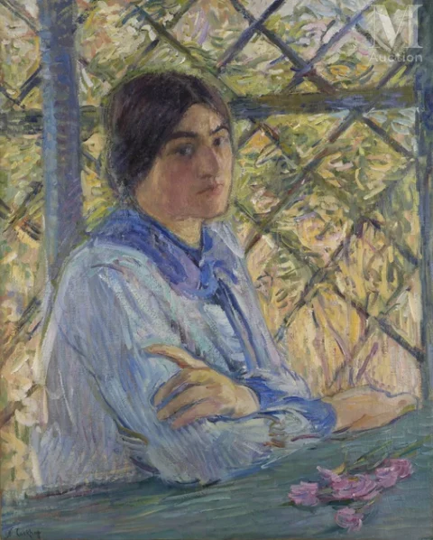 Nicolas TARKHOFF (Moscou 1871 - Orsay 1930) Jeanne-Yvonne Tarkhoff sous la tonnelle à Soulac / Au revers, Portrait de musicien Adjugé à 6 000 €, Millon