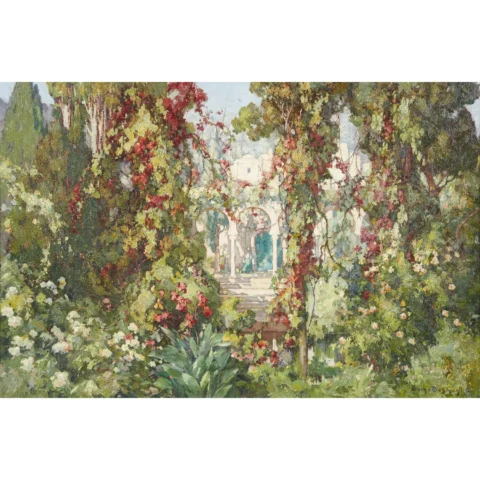 EUGÈNE DESHAYES (1828-1891)VILLA ET JARDIN D'ALGER VILLA AND GARDEN IN ALGIERS Huile sur isorel Adjugé à 7 872 €