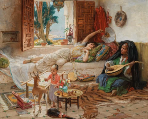 Frederick Arthur Bridgman (Tuskegee 1847–1927 Rouen) An Afternoon in Algiers Oil on canvas, 77 x 95 cm Adjugé à 90 078 €